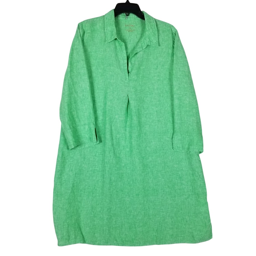 Lilly Pulitzer Tunic Dress Womens XL Green 100% Linen V-Neck 3/4 Sleeve Shift